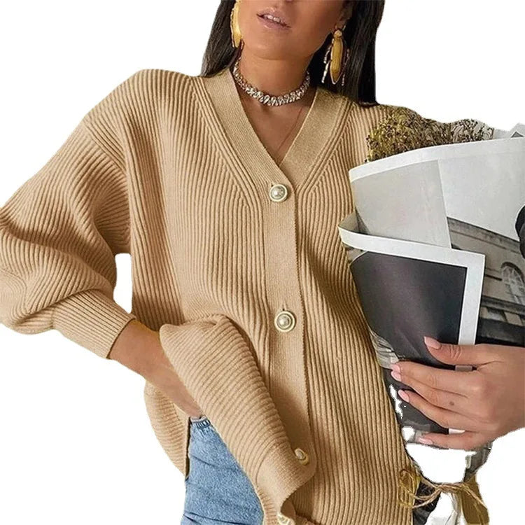 Casual Long Sleeve V Neck Cardigan