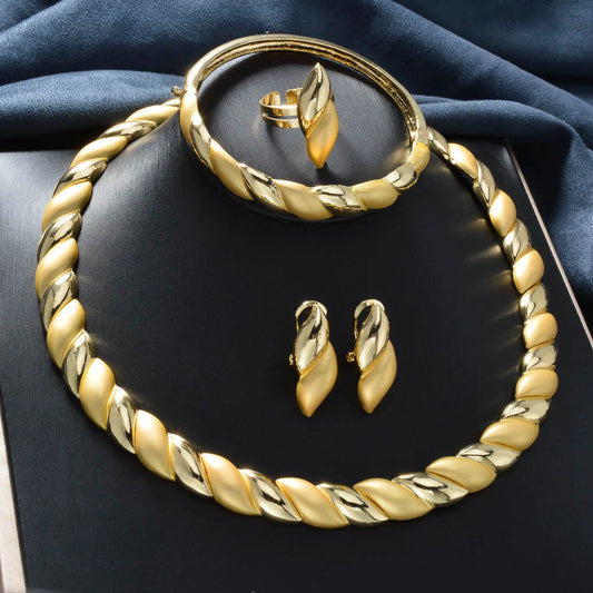 Luxury Golden Swirl Necklace & Earrings Set