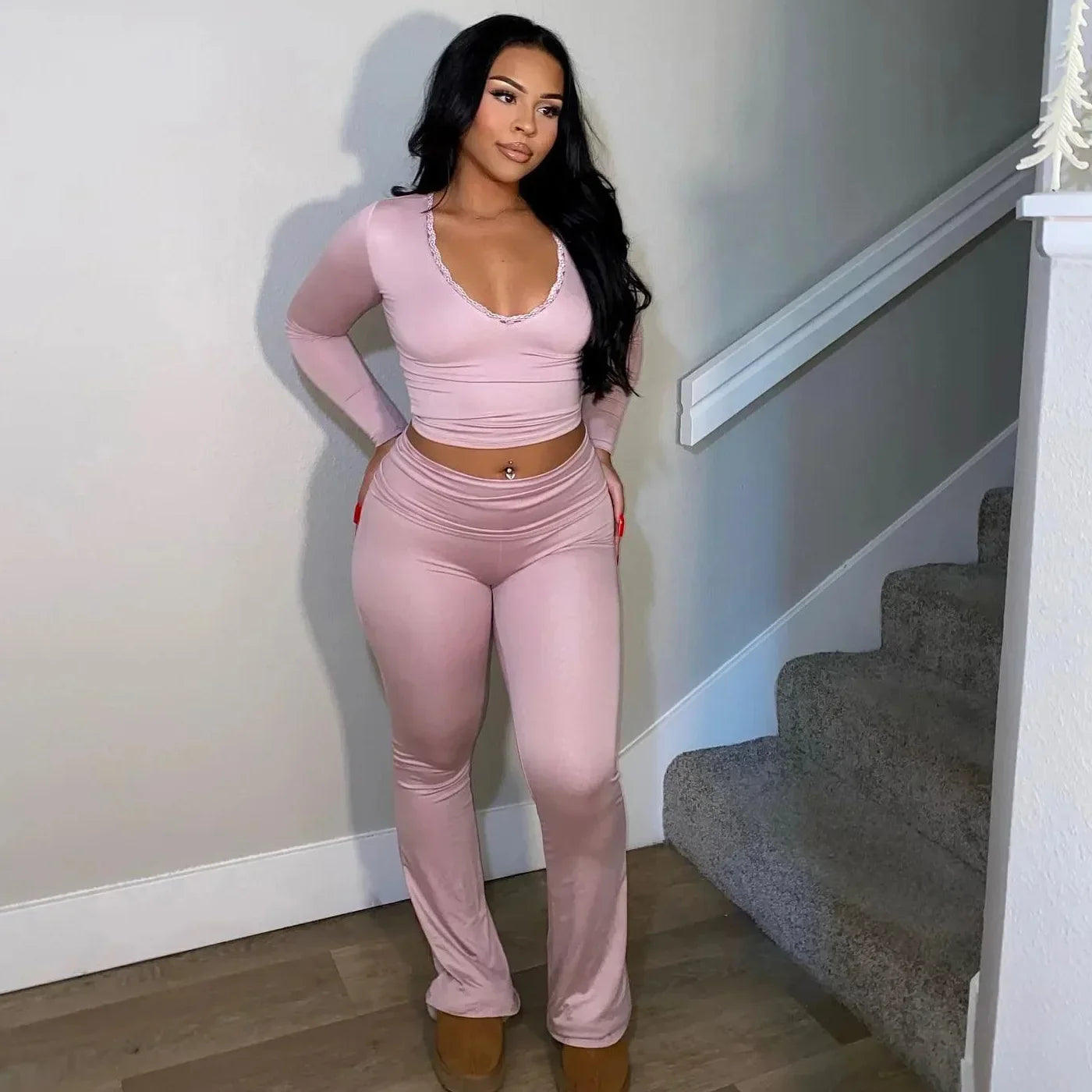 V-neck Lace Two Piece