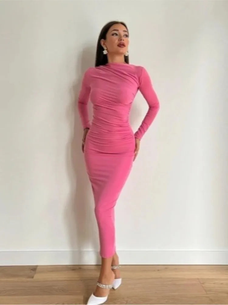 Solid Colour Bodycon Dress Long Sleeve