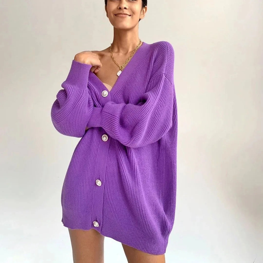 Casual Long Sleeve V Neck Cardigan
