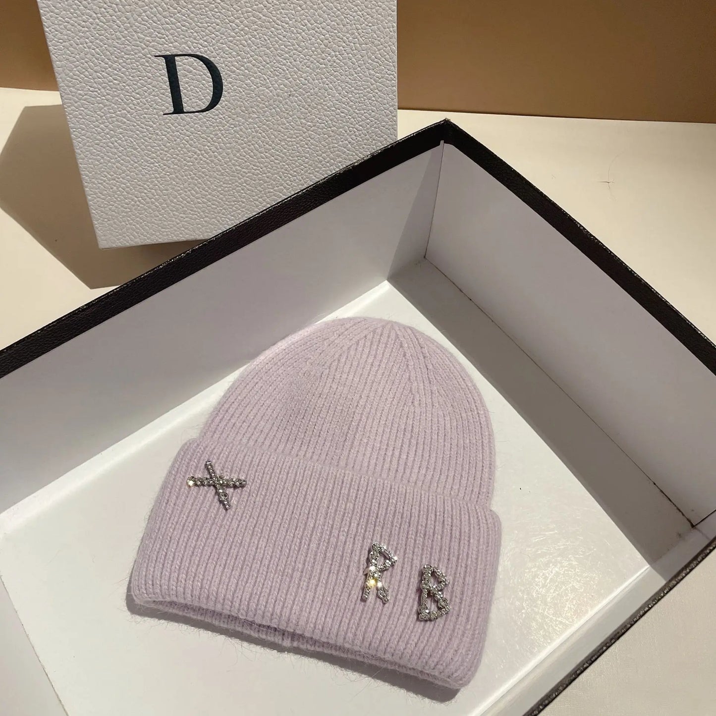 Fur Diamonds Letter Design Beanies