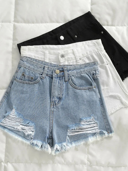 Ripped High Waist Jean Shorts