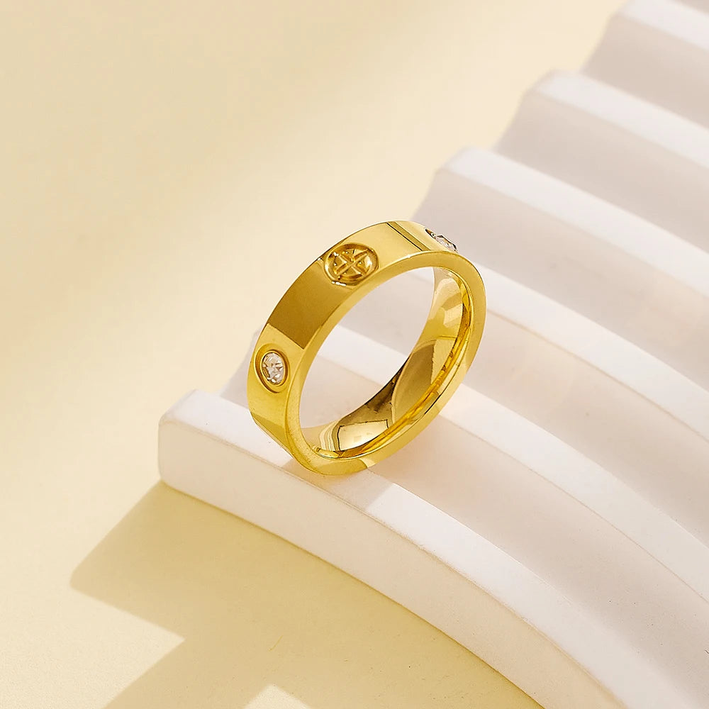 Unisex Stainless Steel Love Rings with Crystal Accents