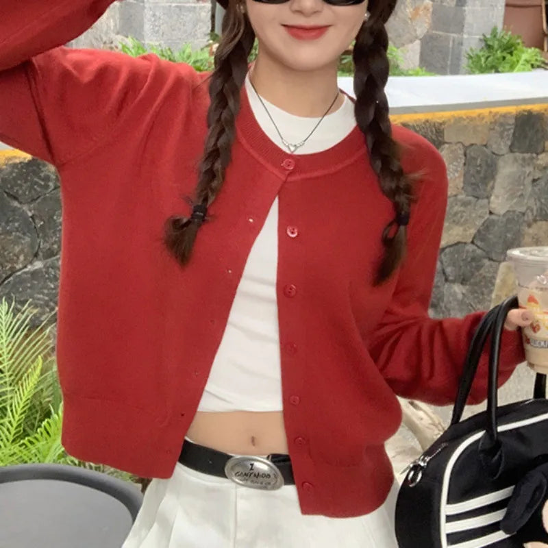 Long Sleeve O Neck Button Down Knit