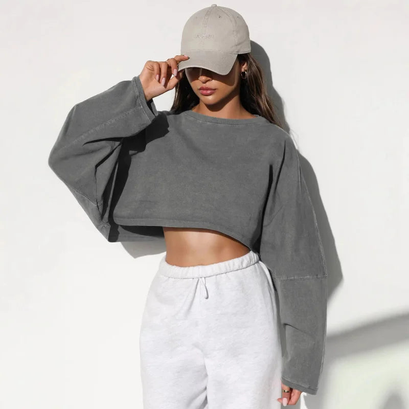 Loose Round Neck crop Sweatshirt