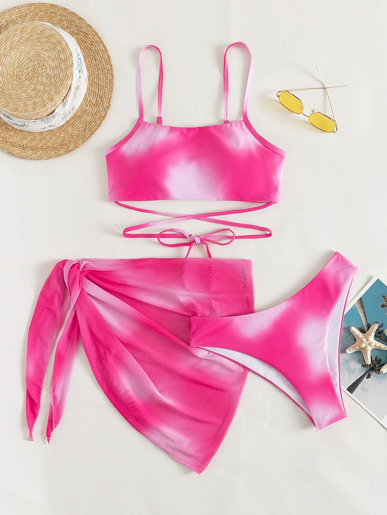 3 Piece Lace Up Bikini Swimsuit