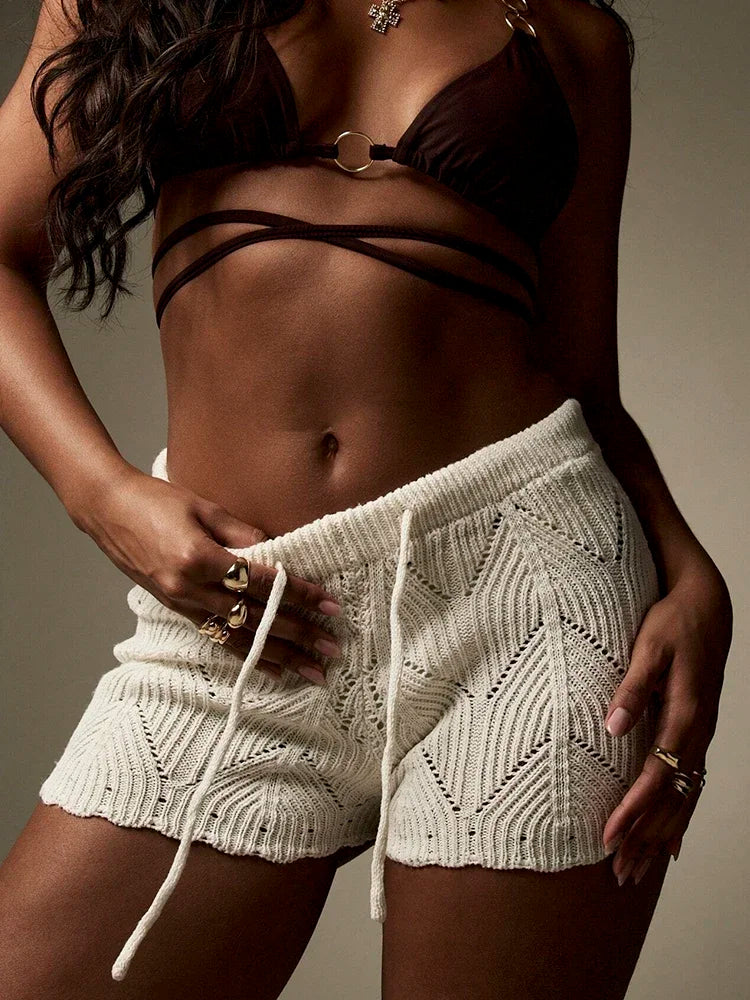 Handmade Crochet Knitting Drawstring Shorts