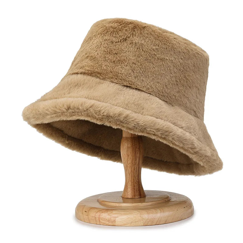 Women's Winter Faux Fur Soft Fluffy Plush Bucket Hat