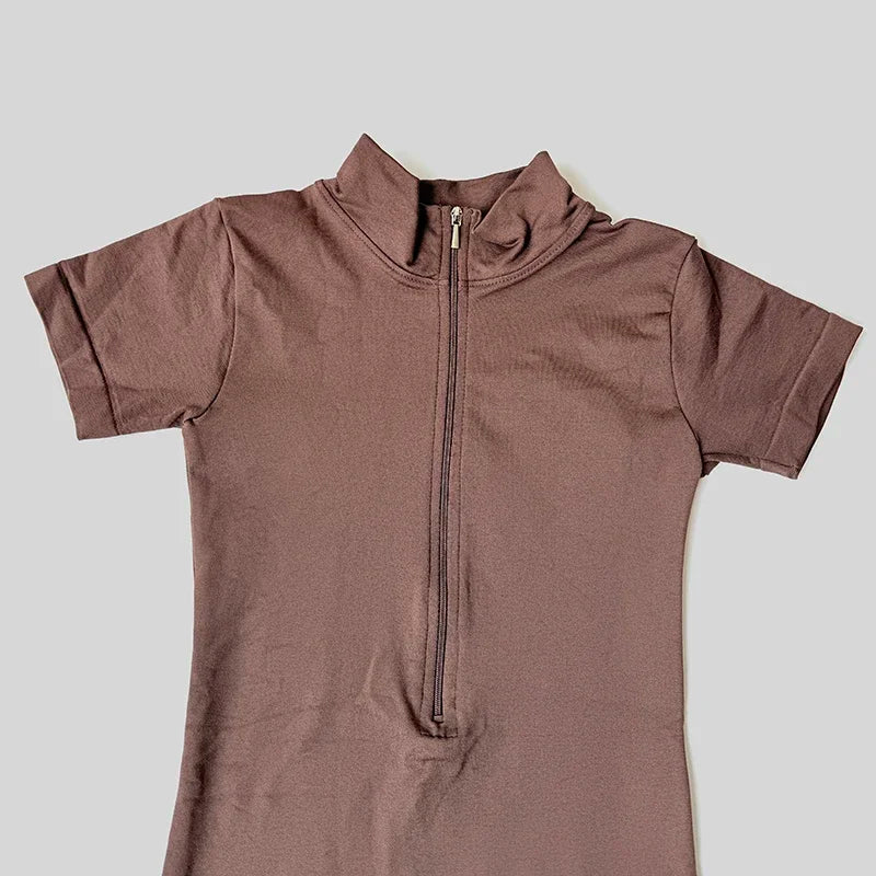 Short Sleeve Zipper Jumpsuit