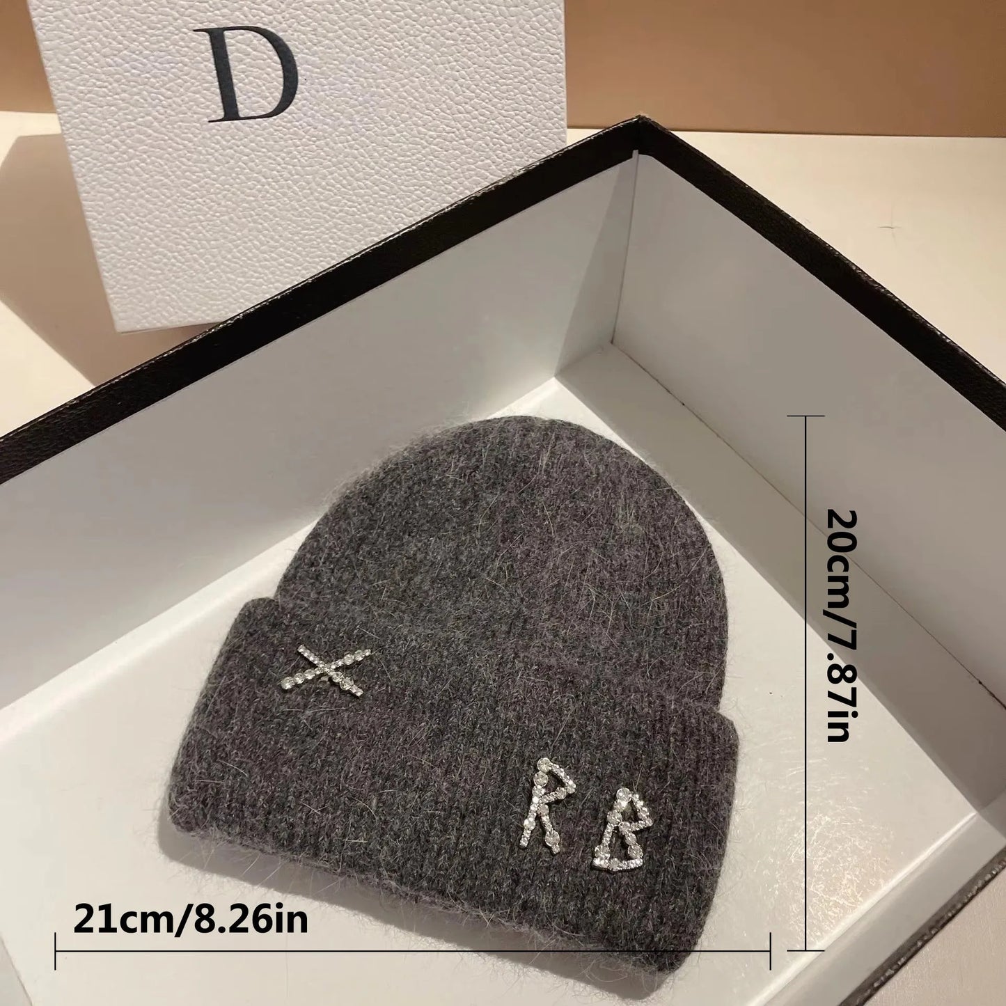 Fur Diamonds Letter Design Beanies