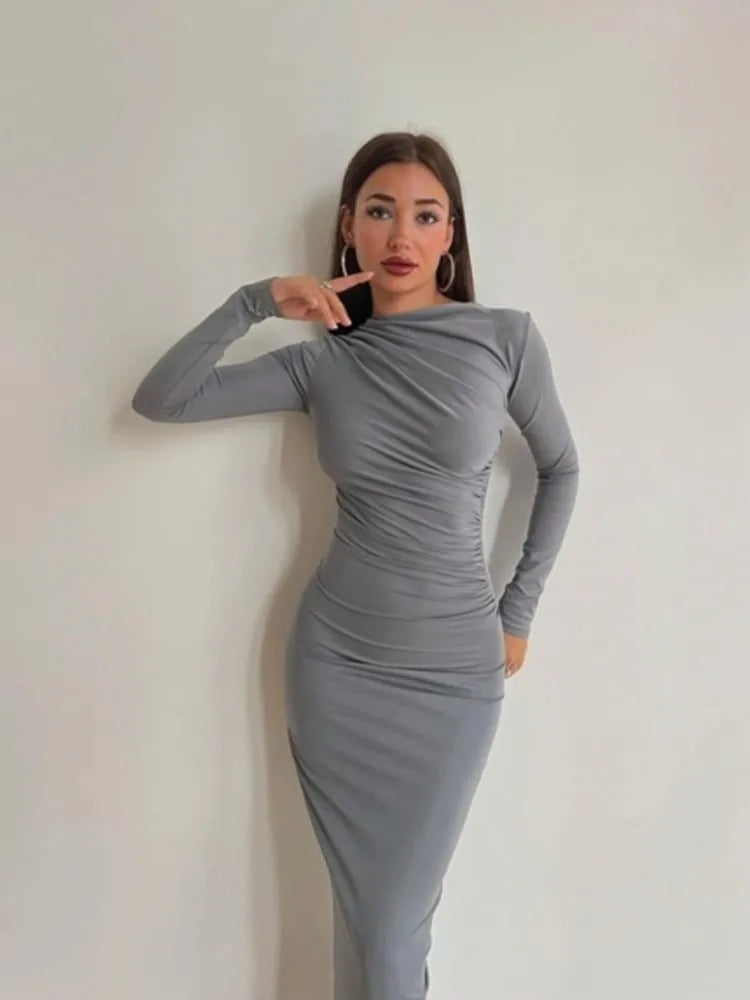 Solid Colour Bodycon Dress Long Sleeve