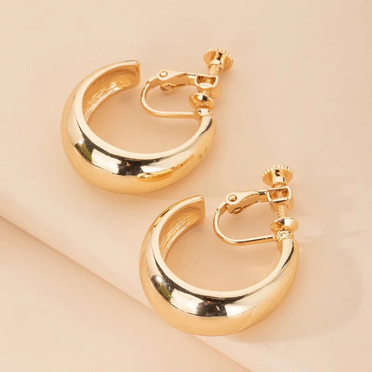 Vintage Gold-Tone Clip-On Hoop Earrings