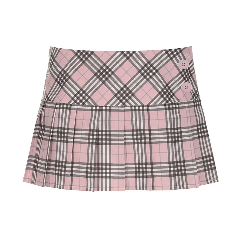 Preppy Pink Plaid Mini Pleated Skirt