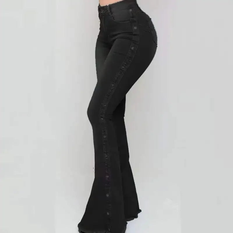 High Waist Stretch Denim Flare Pants