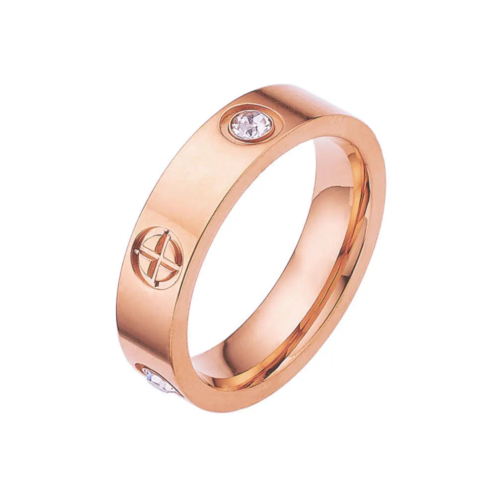 Unisex Stainless Steel Love Rings with Crystal Accents