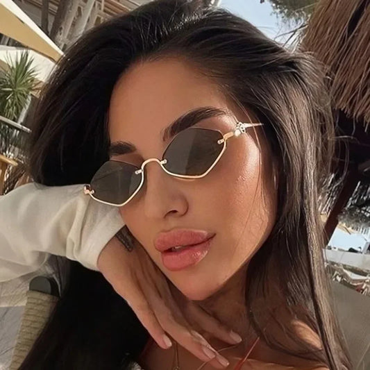 Trendy Half Frame Diamond Shaped Sunglasses