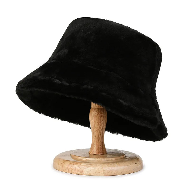 Women's Winter Faux Fur Soft Fluffy Plush Bucket Hat