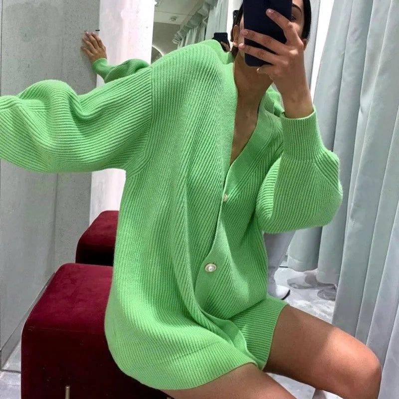 Casual Long Sleeve V Neck Cardigan