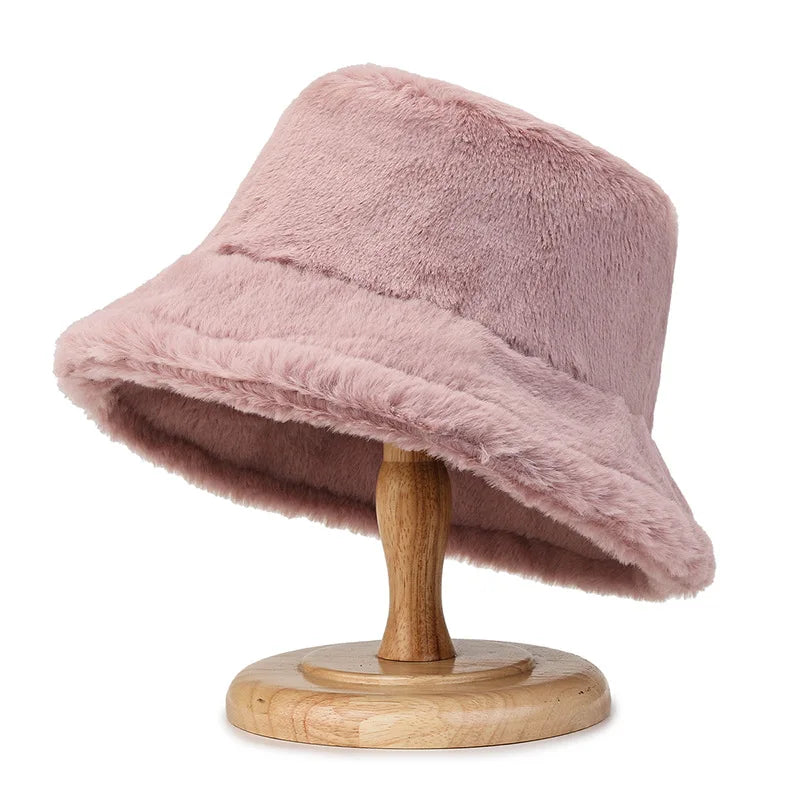 Women's Winter Faux Fur Soft Fluffy Plush Bucket Hat