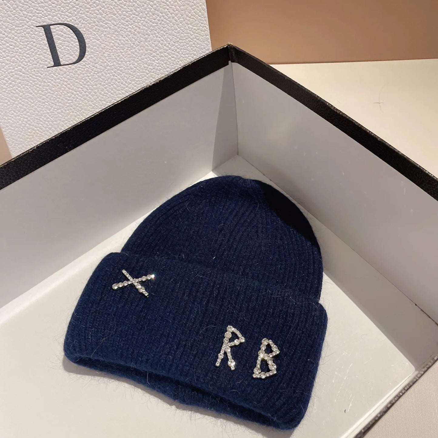 Fur Diamonds Letter Design Beanies