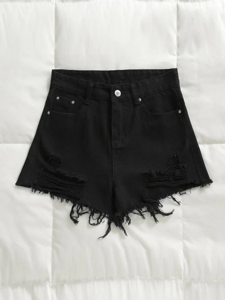 Ripped High Waist Jean Shorts
