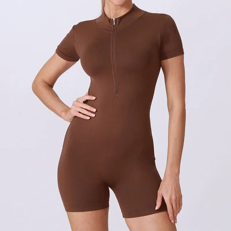 Short Sleeve Zipper Jumpsuit