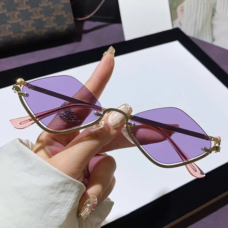 Trendy Half Frame Diamond Shaped Sunglasses