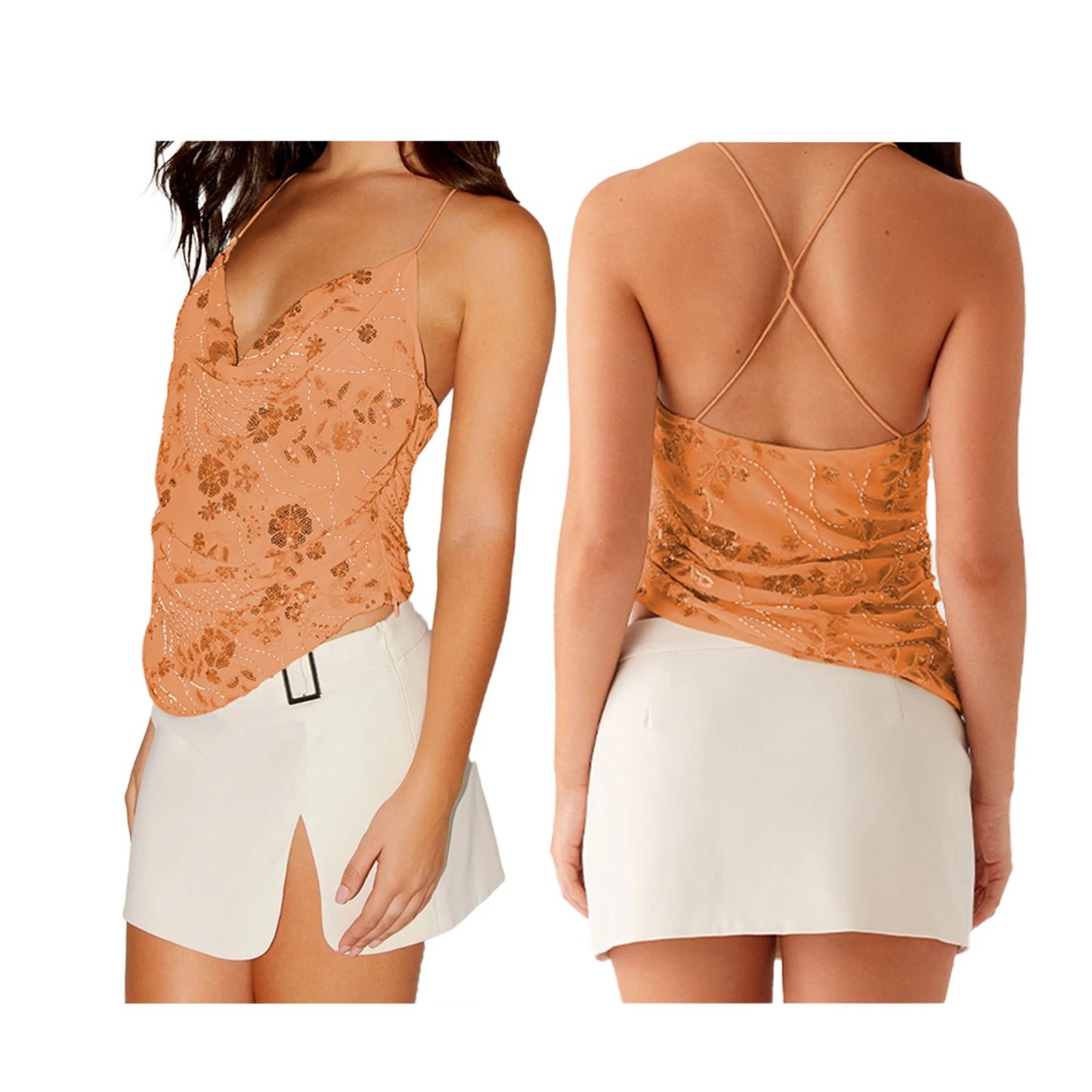 Sleeveless Beading Camis Top V-neck