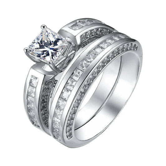 Elegant Princess Cut Engagement & Wedding Ring
